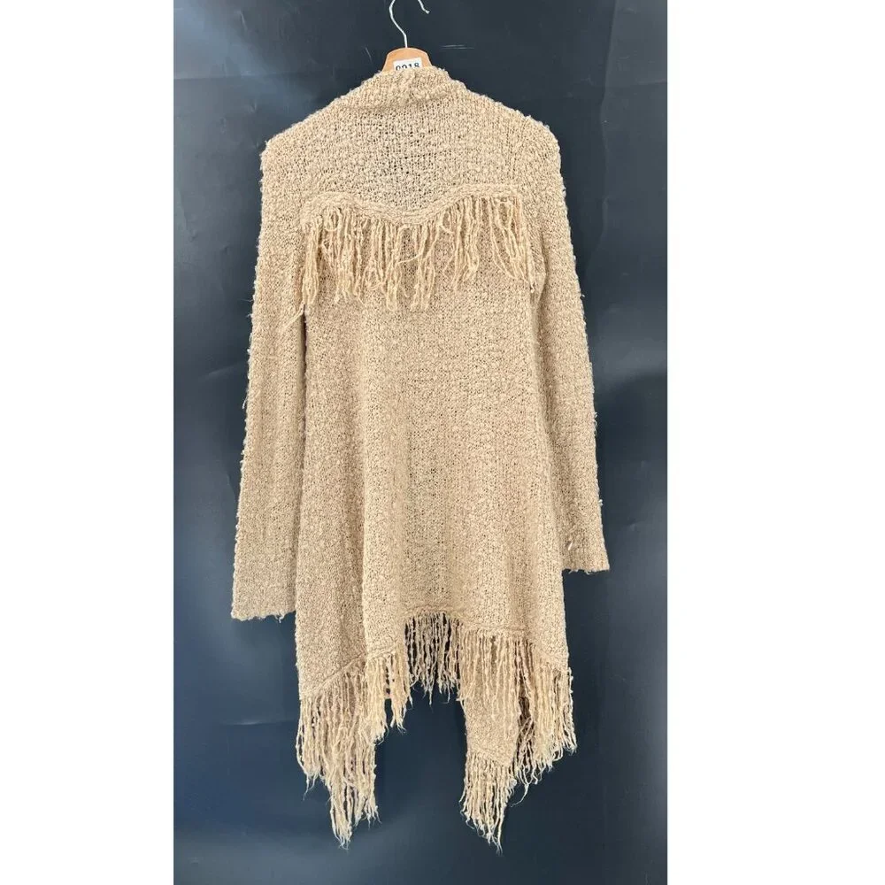 Altar'd State boucle knit fringe cardigan sweater tan‎ boho cozy long length M